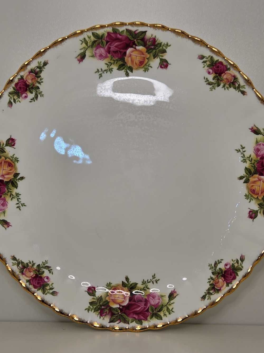 Royal Albert White Dinner Plate with Pink and Yellow Rose Spray and Gold Trim